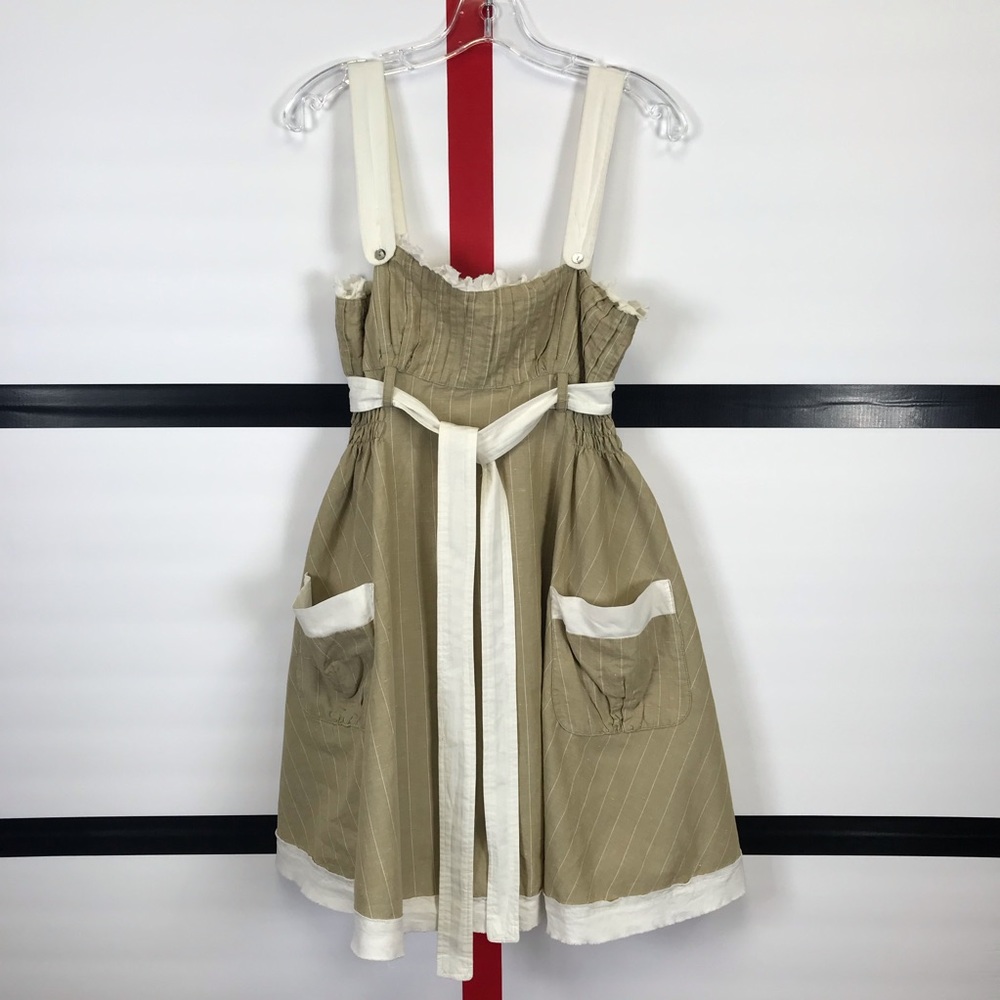 MISS ME Tan Linen Pockets Strappy Sundress